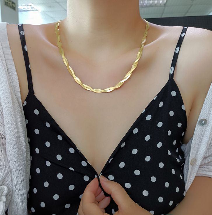 Fashion Golden Double Mirror Flashing Lace Cross Snake Bone Necklace Female Wholesale display picture 7