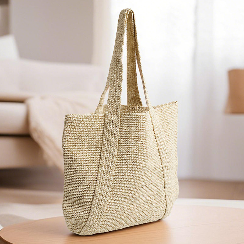 L-6手工钩织纸绳草编手提包圆形单肩包展示