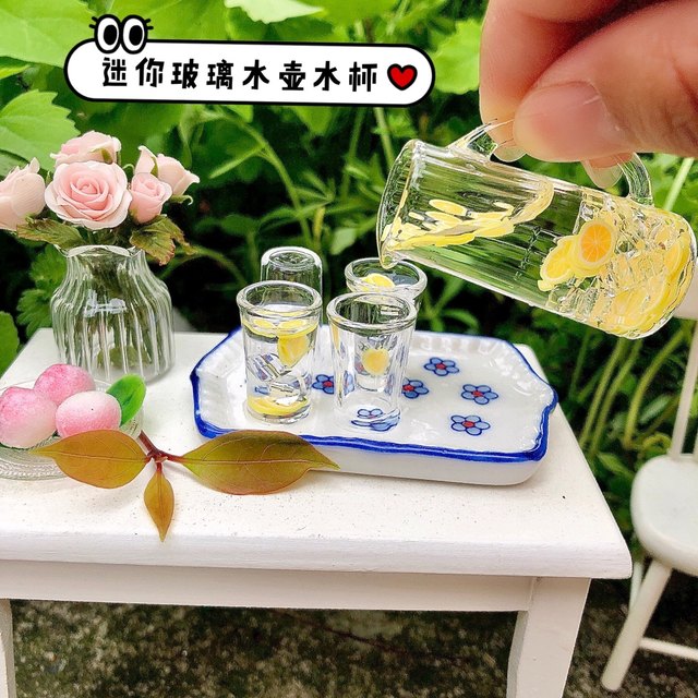 Mini Baby House Furniture Simple and Atmospheric Scene Props Handmade Miniature World Glass Teapot Model Tea Cup
