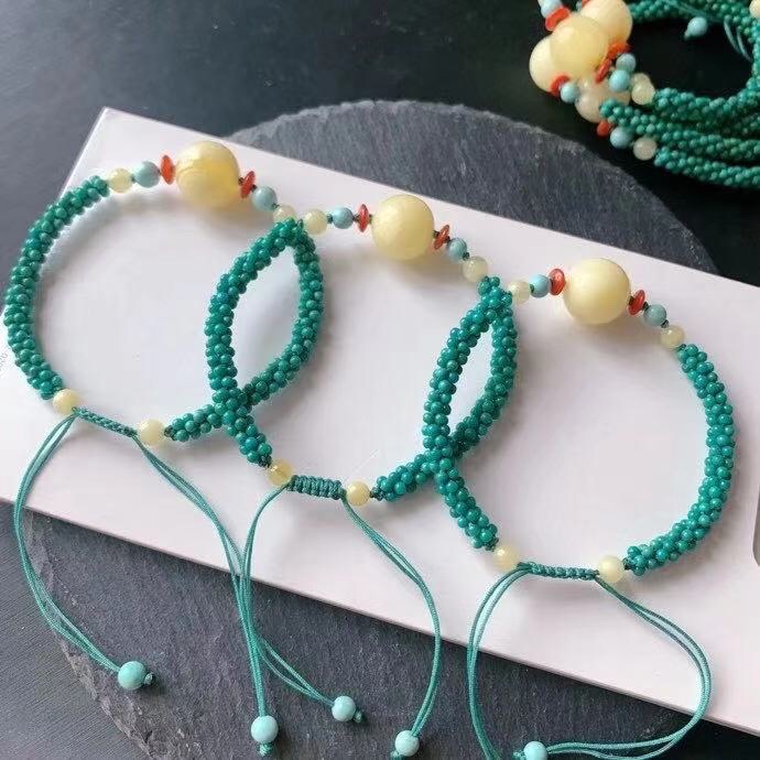 천연 원시 미네랄 높은 도자기 기장 구슬 목걸이 밀랍 NANHONG DUOBAO 청록색 트위스트 팔찌 여성을위한 커플 쇄골 체인