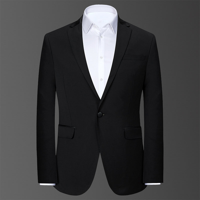 ANTI-PILLING WOOL STRETCH SUIT BLACK MENS PROFESSIONAL WORKWEAR BANQUET DRESS LUOJIA CUT LABEL TIDE 1052