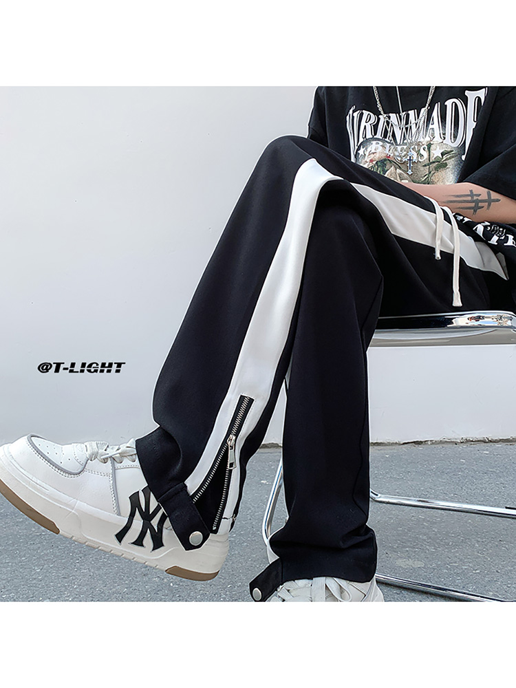 TRENDY AND EXCELLENT AUTUMN AND WINTER NEW HIGH-QUALITY DRAPED AMERICAN HIGH STREET NICHE SLACKS MENS LOOSE COLOR-BLOCKED LONG PANTS