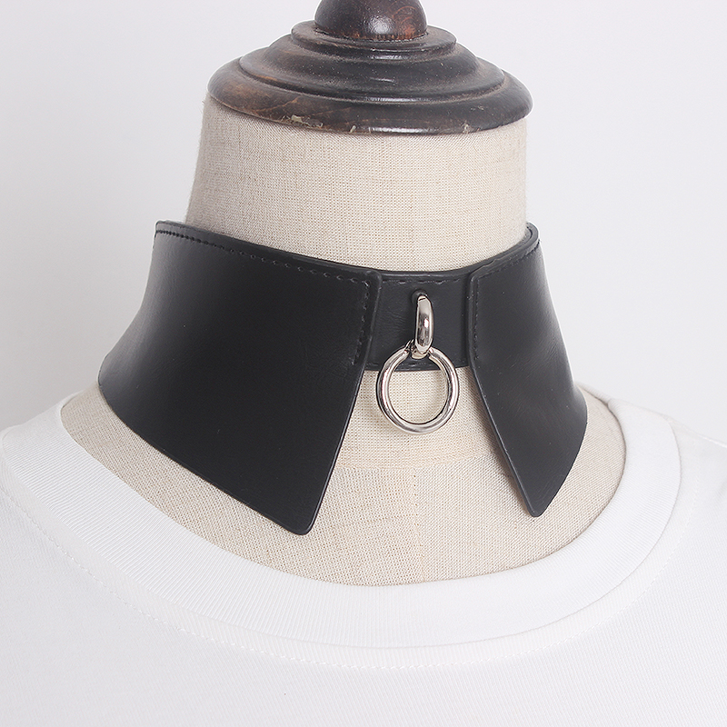 EUROPEAN AND AMERICAN STYLE HIP-HOP FASHION TREND PERSONALITY VERSATILE RING PENDANT PU LEATHER FAKE COLLAR TIDE GIRL