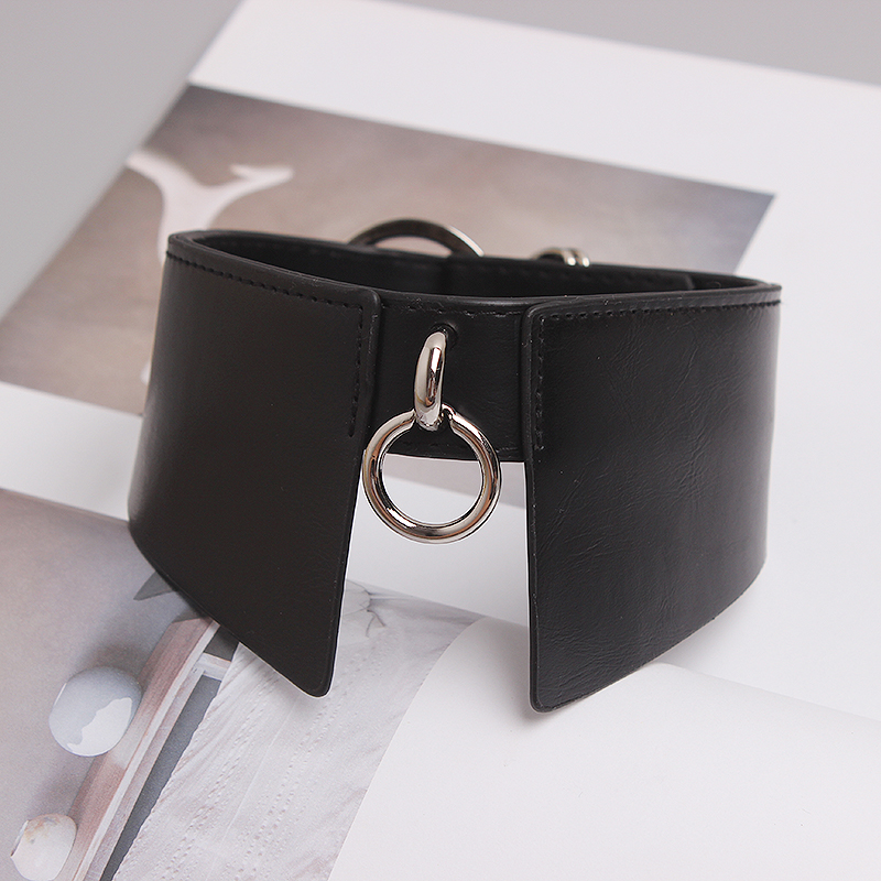 EUROPEAN AND AMERICAN STYLE HIP-HOP FASHION TREND PERSONALITY VERSATILE RING PENDANT PU LEATHER FAKE COLLAR TIDE GIRL