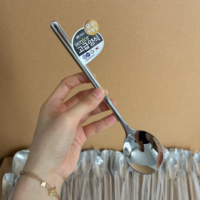 Foreign trade original 304 stainless steel spoon household exquisite high-value Korean long handle high-end meal spoon bibimbap