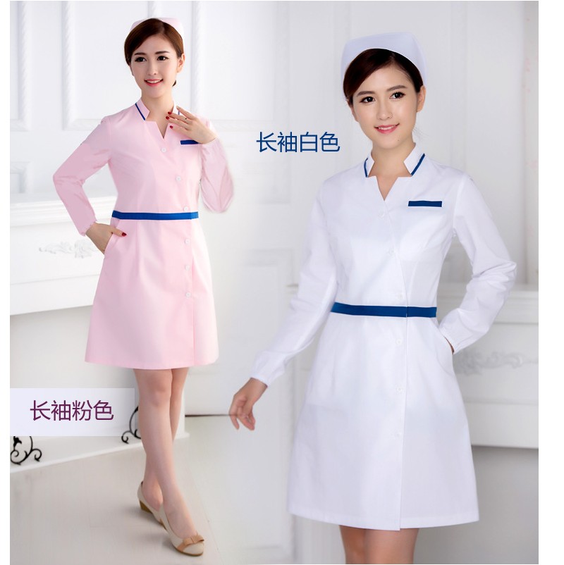 KOREAN STYLE SLIM NURSE UNIFORM NURSE SKIRT DOCTOR NURSE CLINIC WHITE COAT PHARMACY BEAUTY SALON WHITE COAT OVERALLS