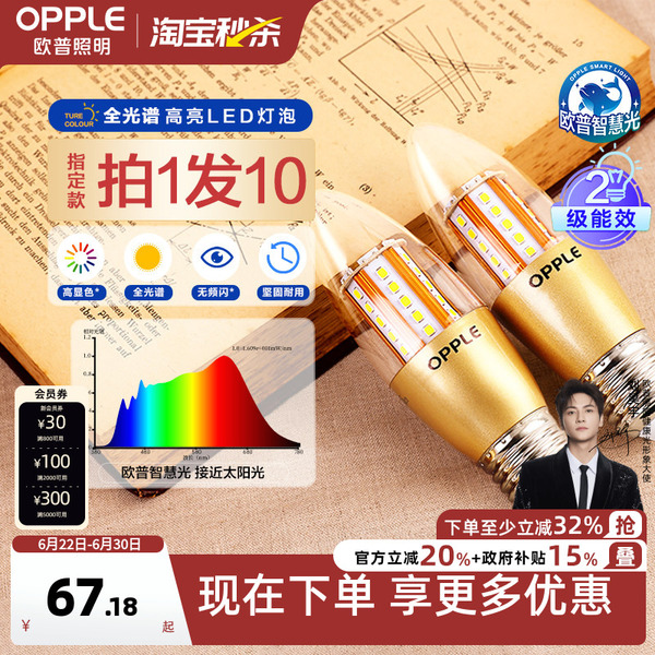 欧普照明LED全光谱e27e14螺口蜡烛灯泡光源家用超亮节能尖泡l球泡