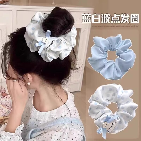 甜美波点大肠发圈女2025新款慵懒风扎发低马尾发饰高级感简约头绳