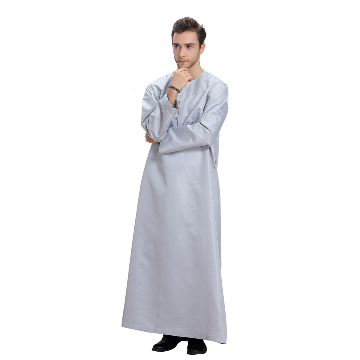 MIDDLE EASTERN ARABIC MENS PLAIN COLOR ROUND NECK LONG SLEEVED ROBE TH808