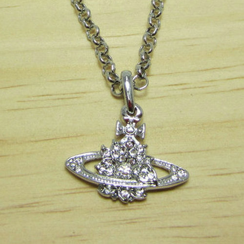 thumbnail for European and American fashion silver white full of diamond wildflowers Saturn necklace-B8126