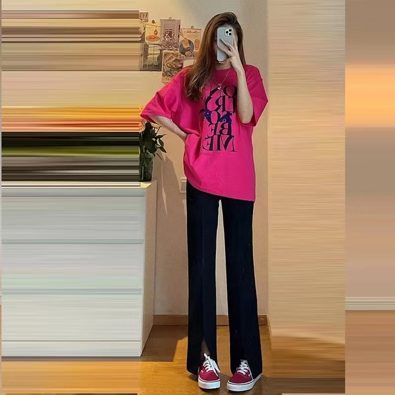 MATERNITY SUIT SUMMER FASHION KOREAN MATERNITY T-SHIRT SUMMER DRESS SHORT-SLEEVED TOP LOOSE CASUAL WIDE-LEG PANTS TWO-PIECE SET