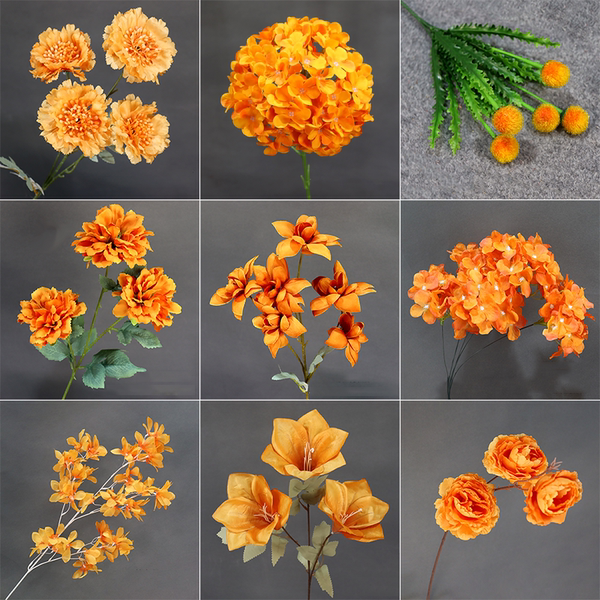 橘色婚庆仿真花桔色绢花婚礼堂路引花背景拱门装饰假花花材玫瑰花