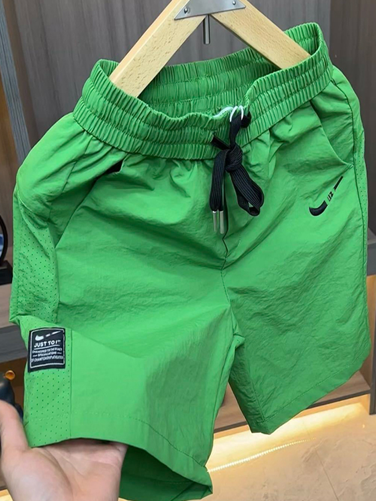 SUMMER MENS SHORTS THIN CROPPED PANTS ICE SILK CASUAL SPORTS QUICK-DRYING PANTS LOOSE STRAIGHT BEACH PANTS BREATHABLE PANTS