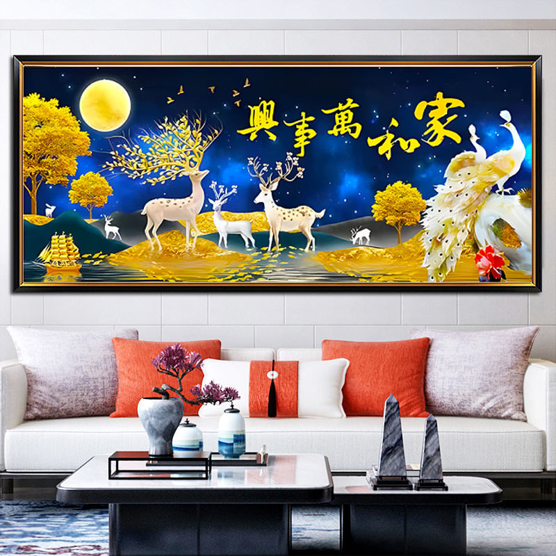 2022 새로운 전체 다이아몬드 5D 다이아몬드 화가 및 WANSHIXING 크로스 스티치 거실 대형 골드 엘크 공작 현대