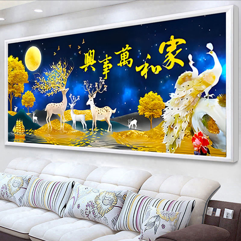 2022 새로운 전체 다이아몬드 5D 다이아몬드 화가 및 WANSHIXING 크로스 스티치 거실 대형 골드 엘크 공작 현대