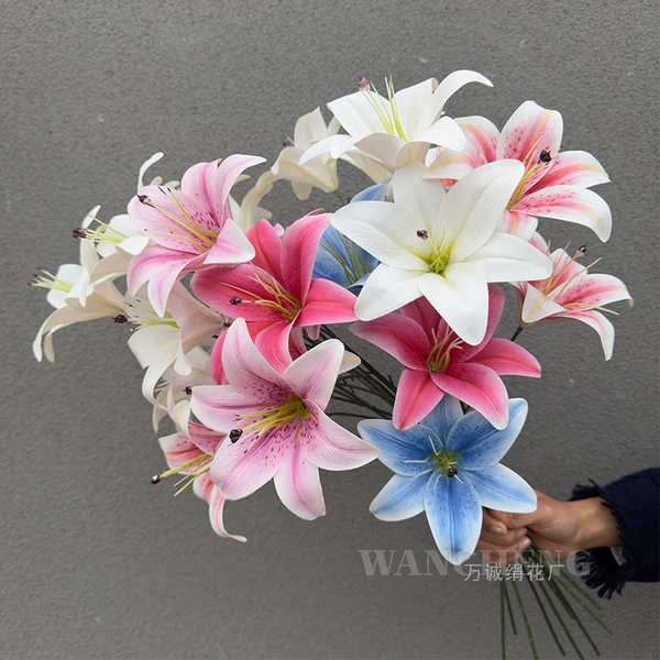 婚庆仿真花高档3D百合手感塑料花假花摆件蝴蝶兰婚礼堂装饰