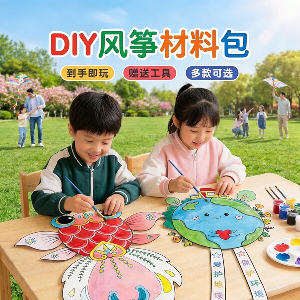 儿童手工diy风筝自制材料包半成品彩绘手绘小填色教学幼儿园自制