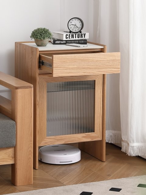 Factory direct sales of all solid wood sweeping robot storage cabinet modern simple living room rock slab side cabinet tea cabinet side table