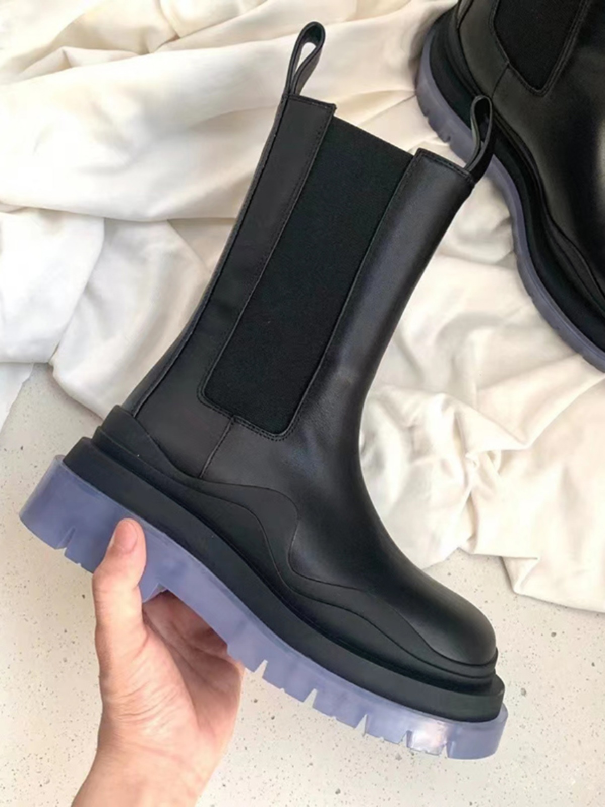 BA. BV MARTIN BOOTS WOMENS MONA SAME LEATHER BOOTIES THICK-SOLED HEIGHTENED CHELSEA BOOTS MENS MID-BARREL CIGARETTE BOOTS
