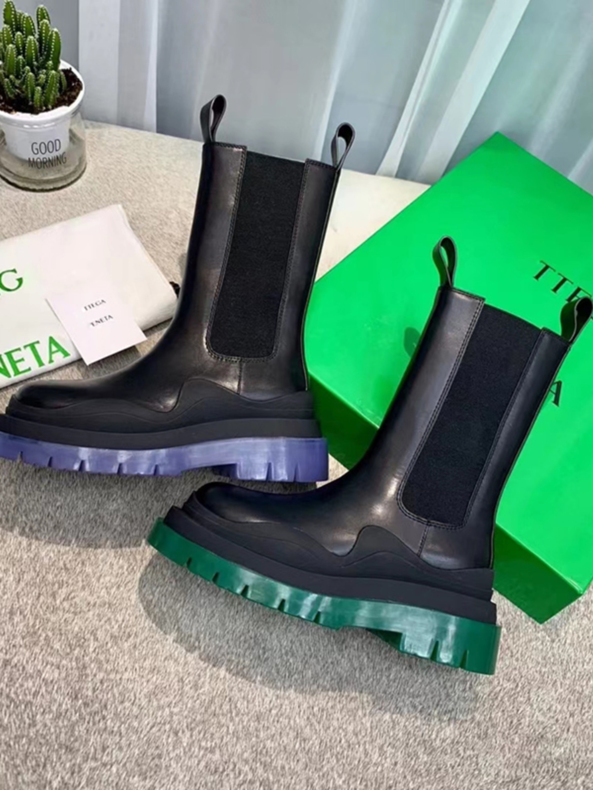 BA. BV MARTIN BOOTS WOMENS MONA SAME LEATHER BOOTIES THICK-SOLED HEIGHTENED CHELSEA BOOTS MENS MID-BARREL CIGARETTE BOOTS