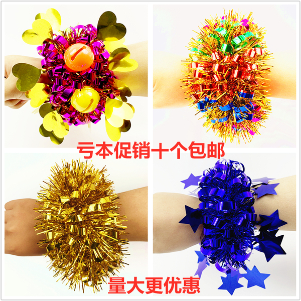 特价儿童表演出手腕花皮筋手环花幼儿园六一跳舞蹈手花运动会铃铛