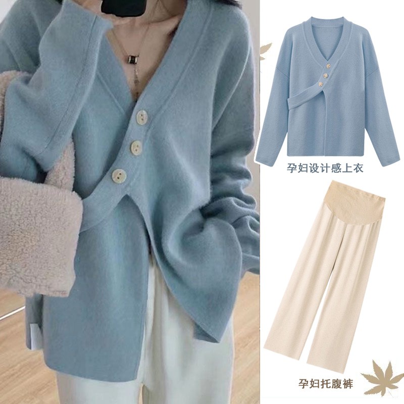 PREGNANT WOMAN SWEATER AUTUMN AND WINTER KOREAN VERSION OF THE FASHION SUIT FOR WEARING NEW LONG-SLEEVED TOP INTERNET CELEBRITY AUTUMN DRESS CASUAL TWO-PIECE SET