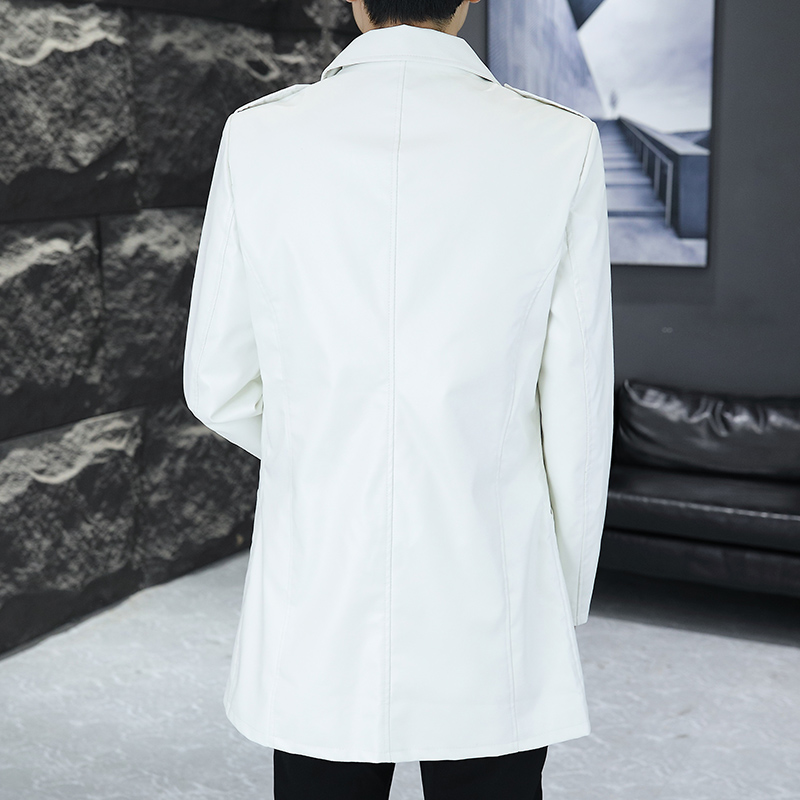 SPRING AND AUTUMN MID-LENGTH SUIT LEATHER JACKET MENS KOREAN VERSION SLIM AND HANDSOME WHITE SUIT COLLAR WINDBREAKER PU LEATHER CASUAL JACKET