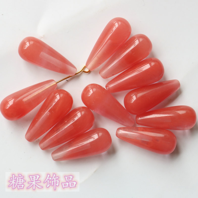 10*25MM NATURAL PINK CRYSTAL WATERMELON JINGNAN SAND HALF-HOLE ROUND WATER DROP BEADS ANCIENT STYLE HAIR HAIRPIN HEAD MATERIAL DIY ACCESSORIES