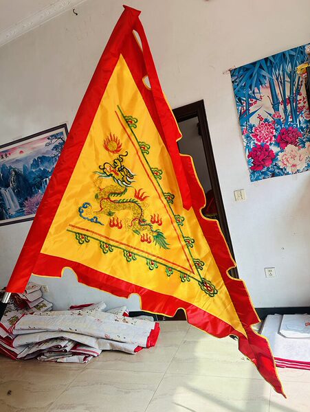 三角龙旗双面绞金刺绣双龙五色令旗庙会游神帅旗古装旗庆典龙凤旗