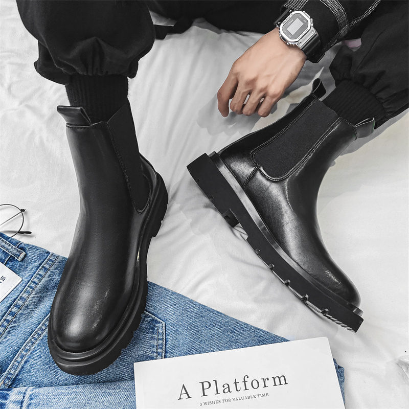 CHELSEA BOOTS MENS WINTER HIGH-TOP CHIMNEY TIDE BRAND HUIZHOU MARTIN CARGO WEAR VELVET WARM COTTON SHOES SNOW BOOTS LEATHER BOOTS
