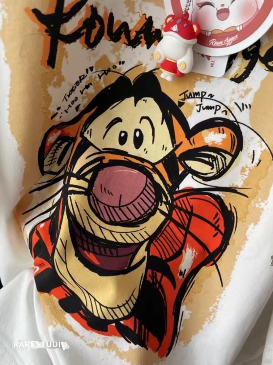 FOREIGN TRADE CUT LABEL CLEARANCE TAIL GOODS CARTOON TIGER PRINT AGE REDUCTION FOREIGN ATMOSPHERE LOOSE ROUND NECK COTTON SHORT SLEEVE T-SHIRT WOMENS INS