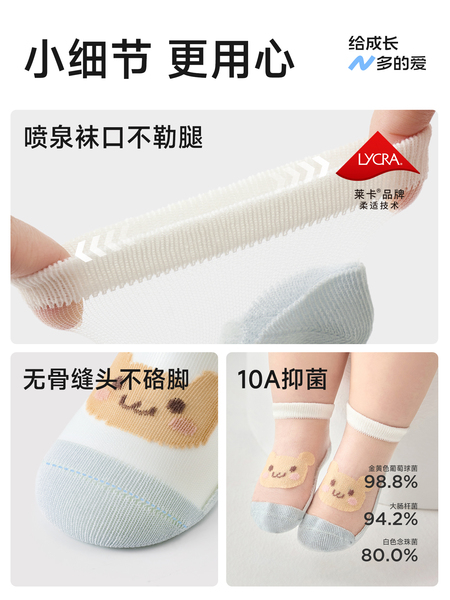 尼多熊儿童袜子夏季超薄款棉袜宝宝袜水晶袜冰丝袜男女网眼婴儿袜 — 4