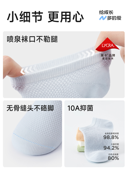尼多熊婴儿纯棉袜子夏季薄款a类儿童船袜宝宝男童短袜透气女网眼 — 4