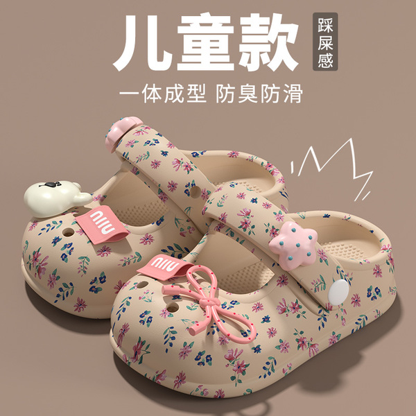 2026新款儿童沙滩凉鞋玛丽珍洞洞鞋女童夏季碎花蝴蝶结女孩公主鞋 — 2