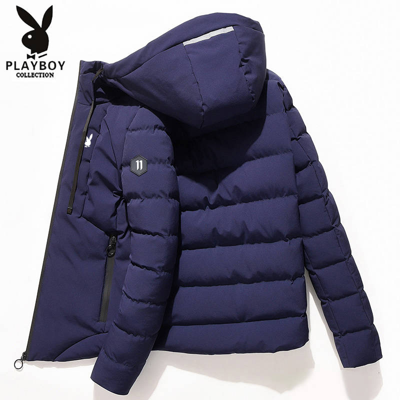 PLAYBOY DOWN JACKET MENS JACKET 2021 NEW AUTUMN WINTER TREND THICKENED COTTON CLOTHES WINTER CLOTHES HOODED