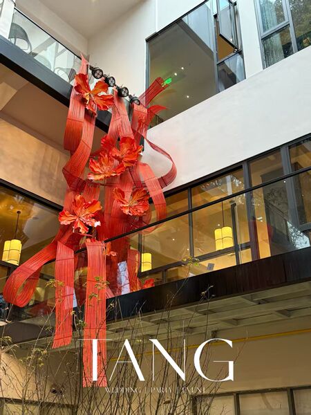 【红色】中式竹排竹编婚庆店铺橱窗背景布置装饰道具圣诞美陈手工