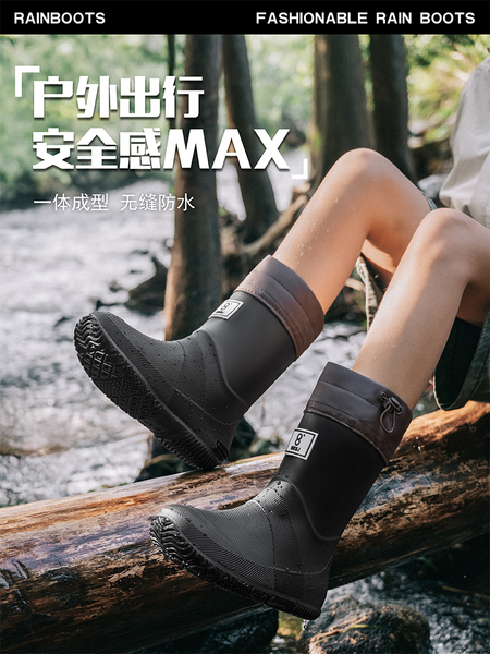 儿童轻便雨鞋可折叠雨靴男女情侣雨林登山雨靴防滑防水鞋中高筒女 — 2