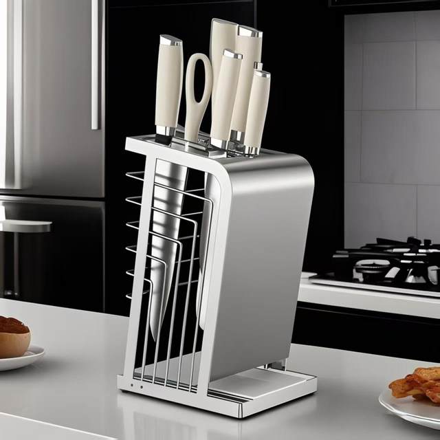 304 stainless steel kitchen knife stand storage rack countertop multi-function tool storage 2025 new kitchen knife placement seat