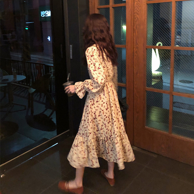 AUTUMN CLOTHES 2024 NEW FAIRY SUPER FAIRY SEN DEPARTMENT FRENCH FIRST LOVE LONG SKIRT RETRO CHIFFON FLORAL DRESS WOMAN