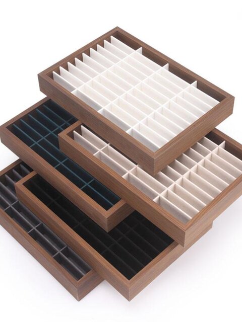 High-end jewelry bracelet storage display box bracelet velvet cloth necklace tray solid wood viewing pallet 40 grid jade pallet
