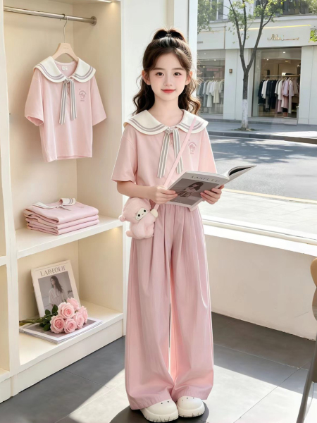 女童夏套装2026新款儿童洋气夏装短袖T恤女孩夏季时髦休闲两件套 — 2