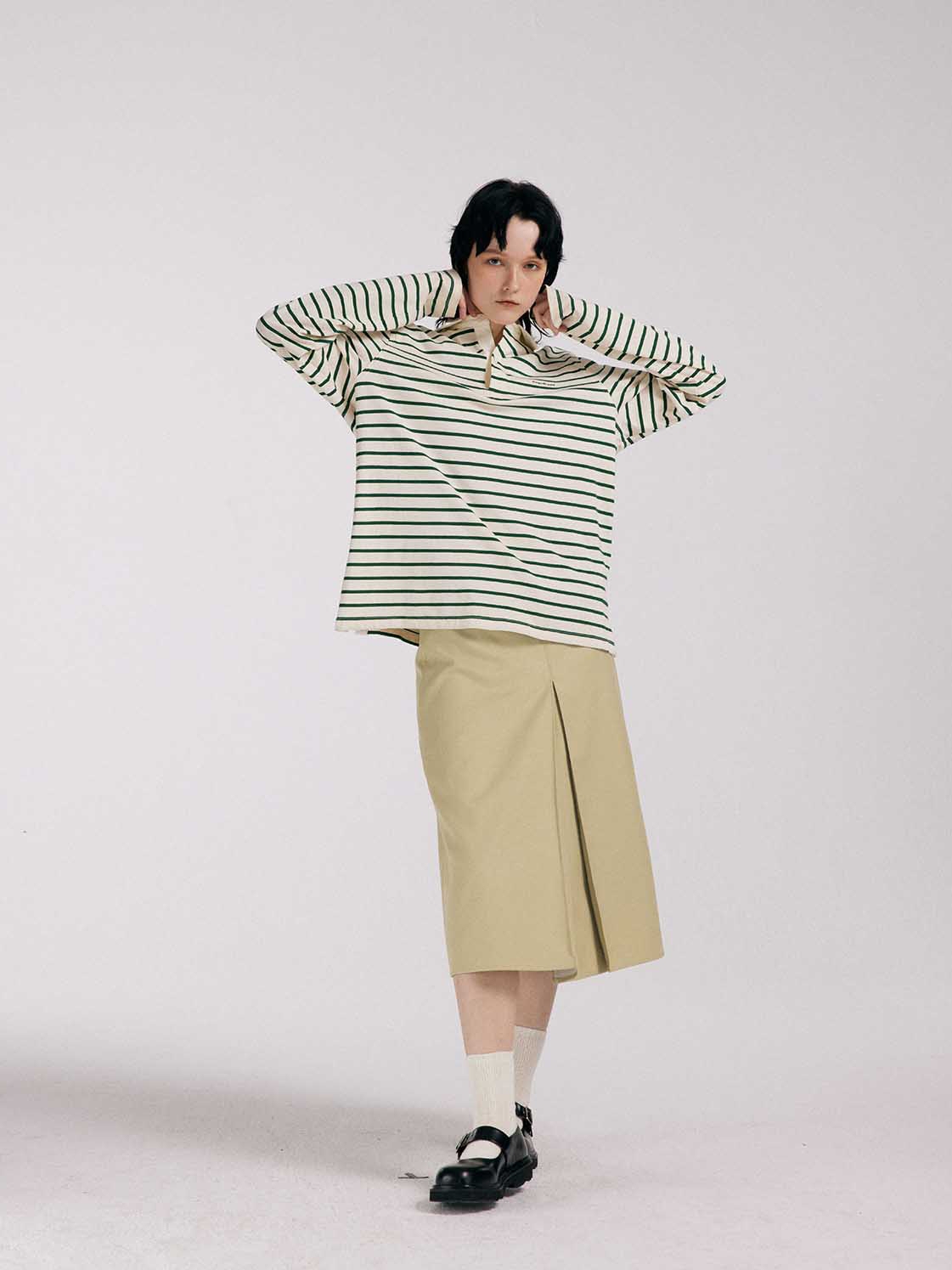 OVERDRESS GREEN STRIPED POLO SHIRT FRESH CASUAL AMERICAN EMBROIDERY CLASSIC LONG-SLEEVED T-SHIRT