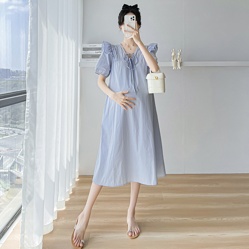 MATERNITY DRESS SUMMER DRESS THIN TIE FUNGUS EDGE 2024 NEW SUMMER SMALL MAN FASHION MATERNITY DRESS SUMMER STYLE