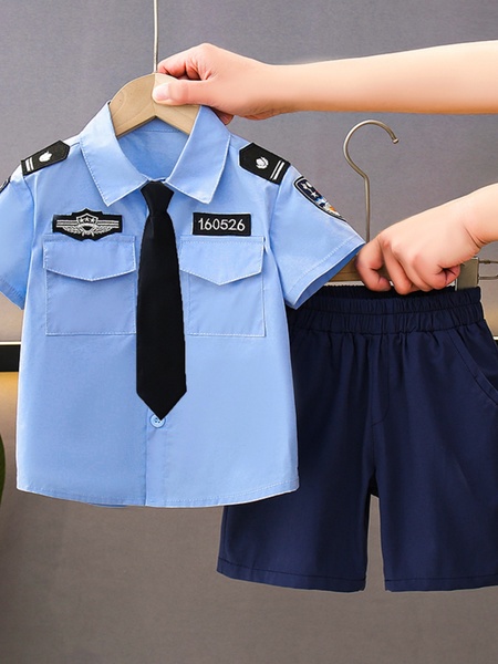 儿童警察服套装男童短袖小警官演出服宝宝角色扮演幼儿园表演服装