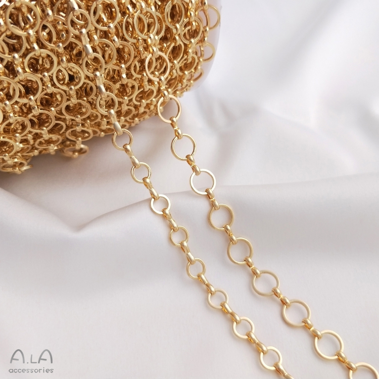 색상 보존 14K 금으로 채워진 6MM 링 체인 8MM 라운드 O 체인 수제 느슨한 체인 DIY 팔찌 귀걸이 쥬얼리 재료