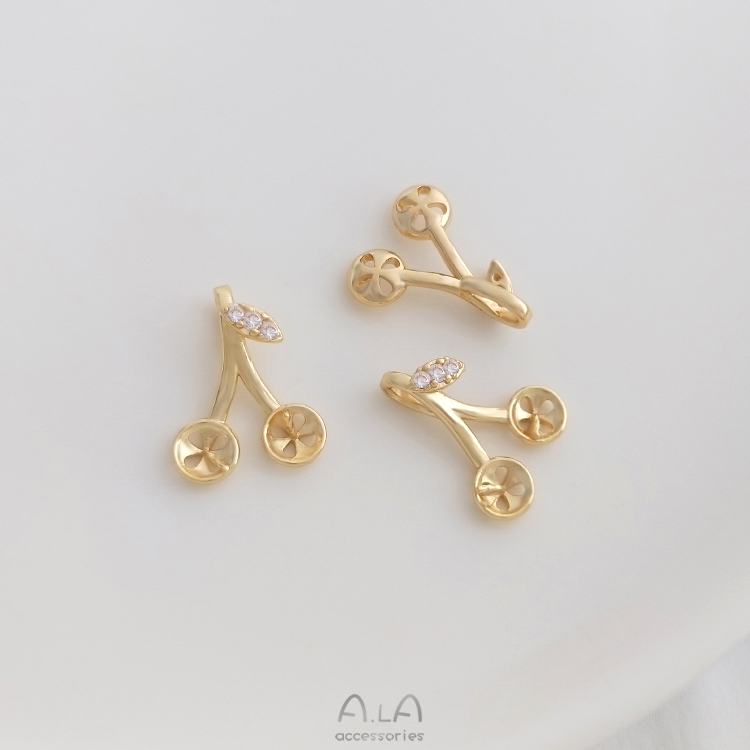 14K 골드 채워진 색상 보호 지르코늄 체리 중공 펜던트 수제 DIY 하프 홀 진주 크리스탈 목걸이 펜던트 펜던트