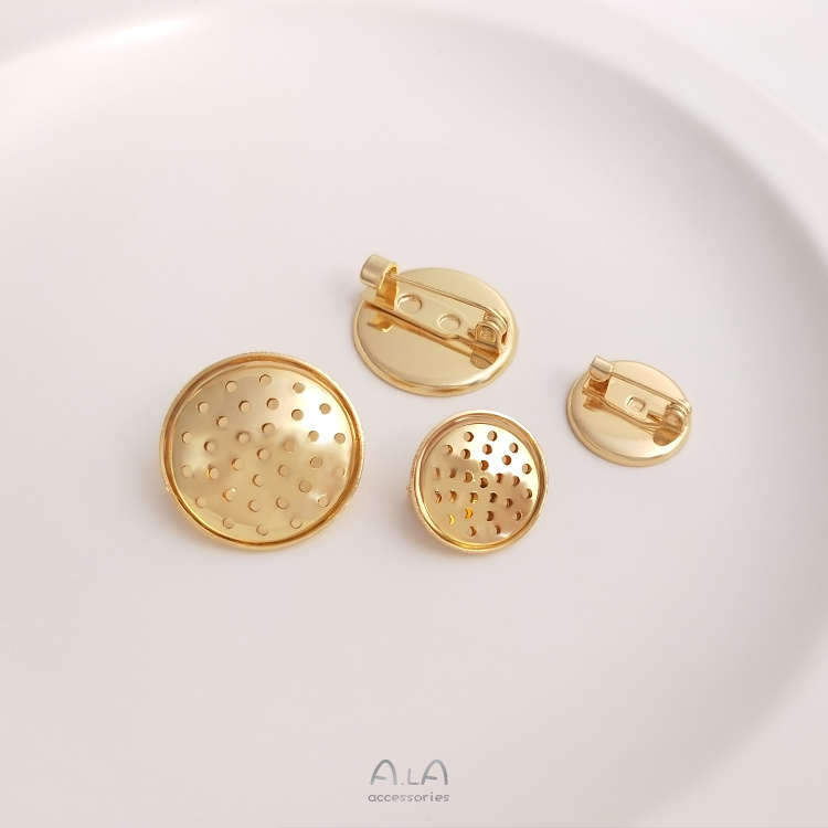 색상 보존 14K 구리 입히는 진짜 골드 메쉬 디스크 브로치 액세서리 DIY 수제 보석 재료 디스크 샤워 헤드 안전 핀