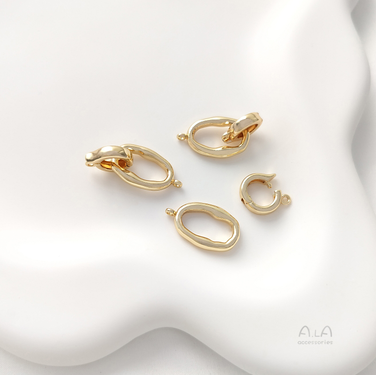 14K GOLD-FILLED SPECIAL-SHAPED OVAL DOUBLE LOOP BUCKLE PEARL BRACELET MATERIAL NECKLACE PENDANT CONNECTION BUCKLE DIY JEWELRY ACCESSORIES