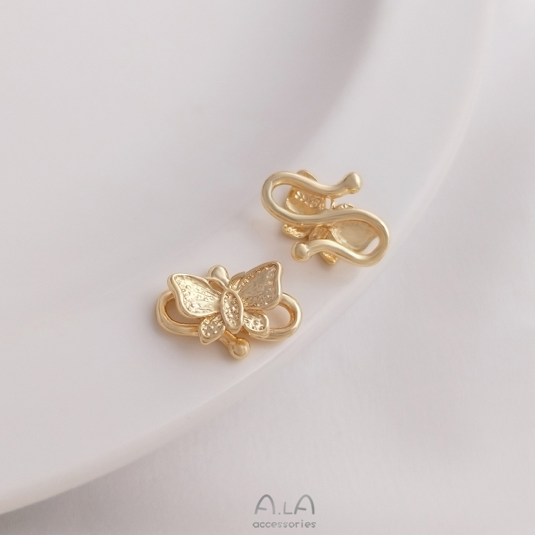 14K GOLD-FILLED COLOR-RETAINING PEARL BUCKLE BUTTERFLY LOTUS S-SHAPED BUCKLE DIY FISH-SHAPED FISH HOOK BUCKLE BRACELET NECKLACE FINISHING ACCESSORIES