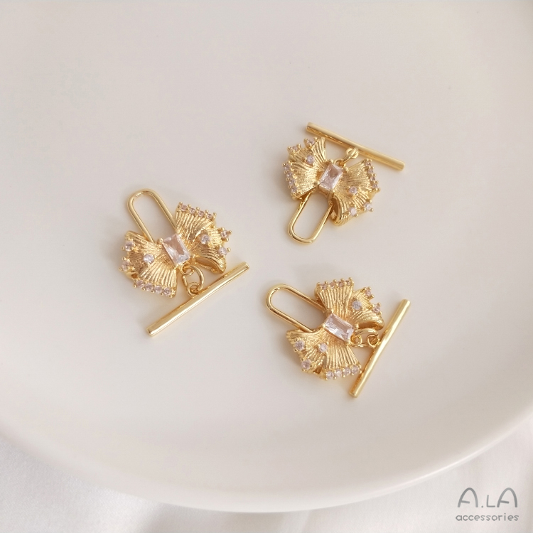 색상 보존 14K 금도금 지르콘 패션 보우 OT 버클 DIY 진주 목걸이 펜던트 버클 쥬얼리 액세서리